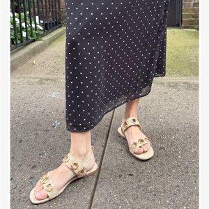 NWT Larroude Milan Flat tan sandals with gold accents